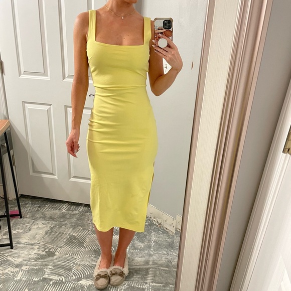 Yellow Bodycon Square Neck Tank Midi Dress - Picture 10 of 16